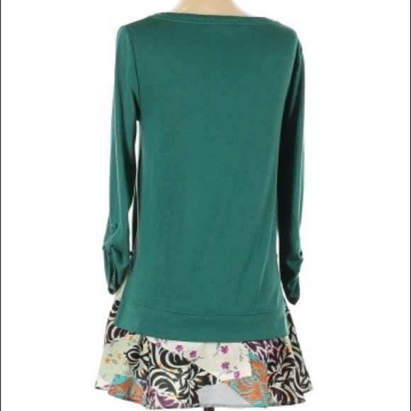 ✅ Anthropologie Little Yellow Button Blouse Sz S Green Flounce Tunic Rolled Tab - Picture 3 of 9